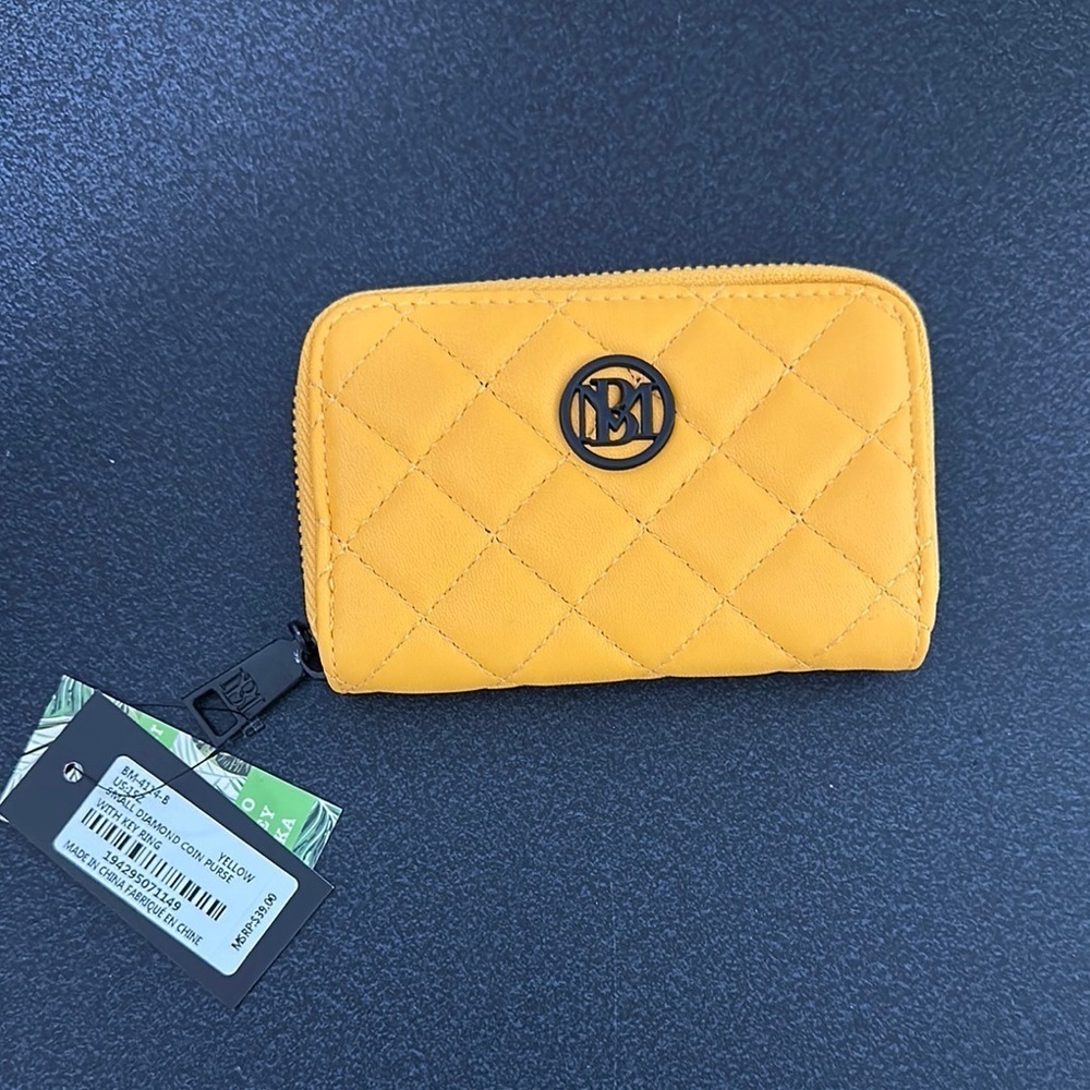 Badgley Mischka Yellow Quilted Wallet with Metal Logo